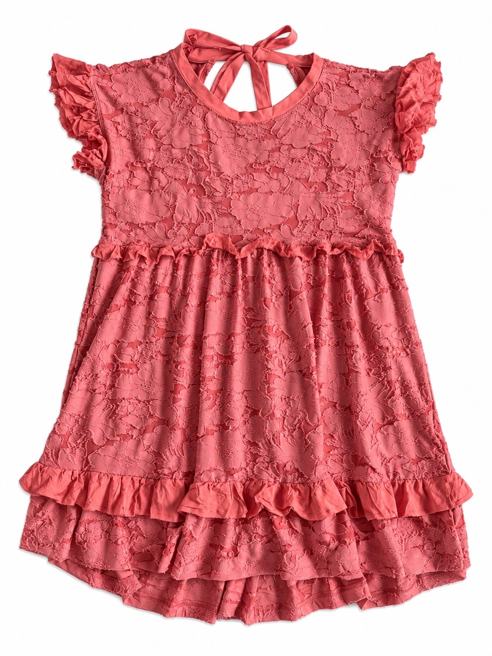 Anthropologie Pink Rose Lace Ruffle Tiered Mini Dress Medium
